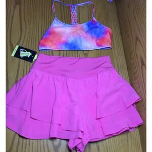 Plum Pink Ruffle Short & Top Rainbow Set XL 14